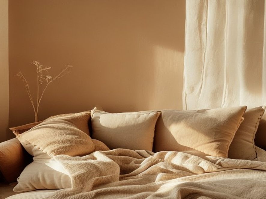 Serene evening interior with soft lighting and rest environment